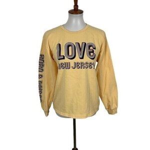 Mad Engine Love New Jersey Graphic‎ Sweatshirt Yellow Long Sleeve Pullover Large